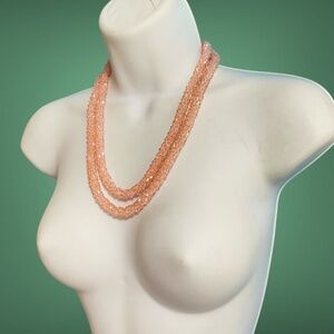 Glass Pink Faceted Twisted Beads Long Necklace Over-The-Head Style Heavy Chunky
